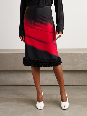 Jil Sander Ruffled printed satin midi skirt