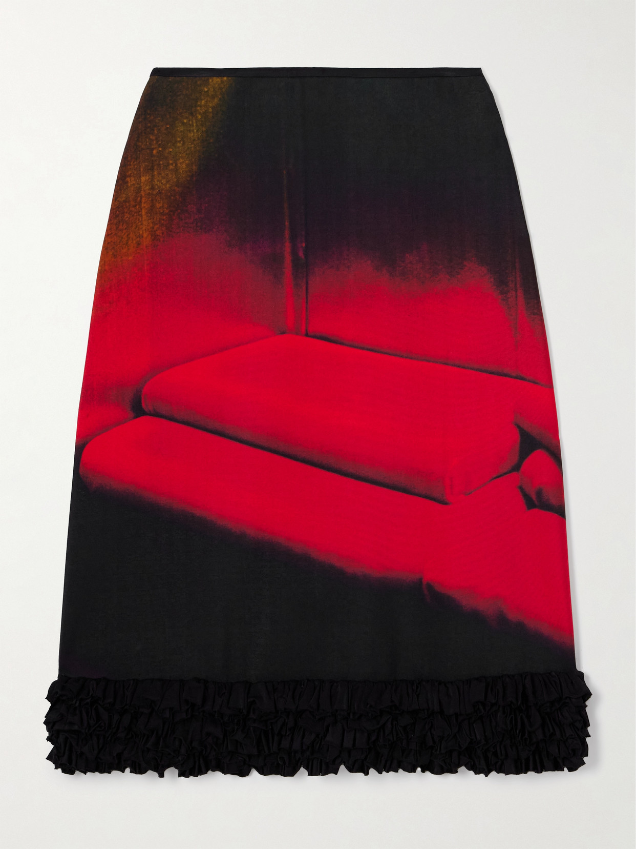 Jil Sander Ruffled Printed Satin Midi Skirt In Red