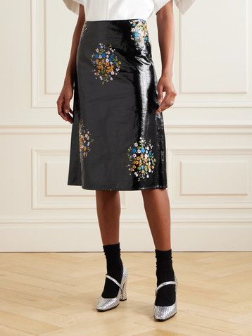 Jil Sander Floral-print coated-linen midi skirt