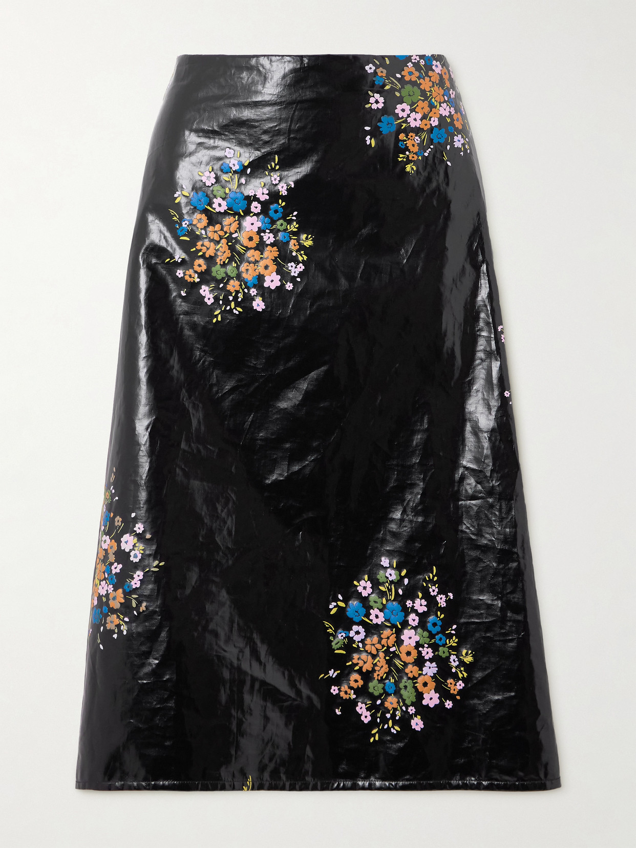 Jil Sander Floral-print Coated-linen Midi Skirt In Black