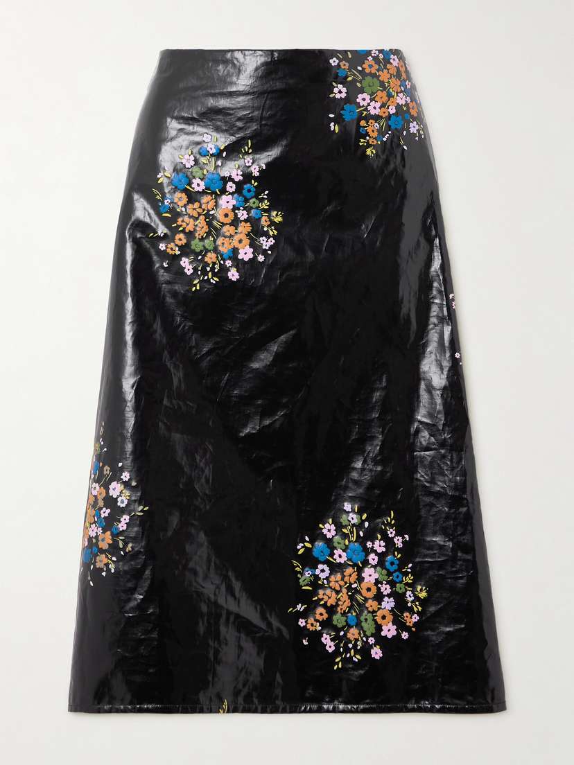 Jil Sander Floral-print Coated-linen Midi Skirt