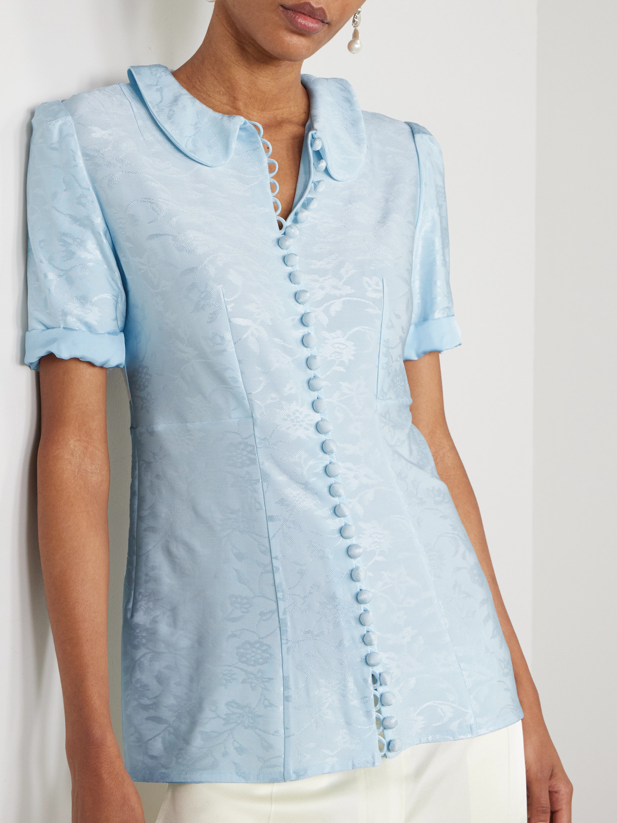 Claudine Voile-Trimmed Satin-Jacquard Shirt