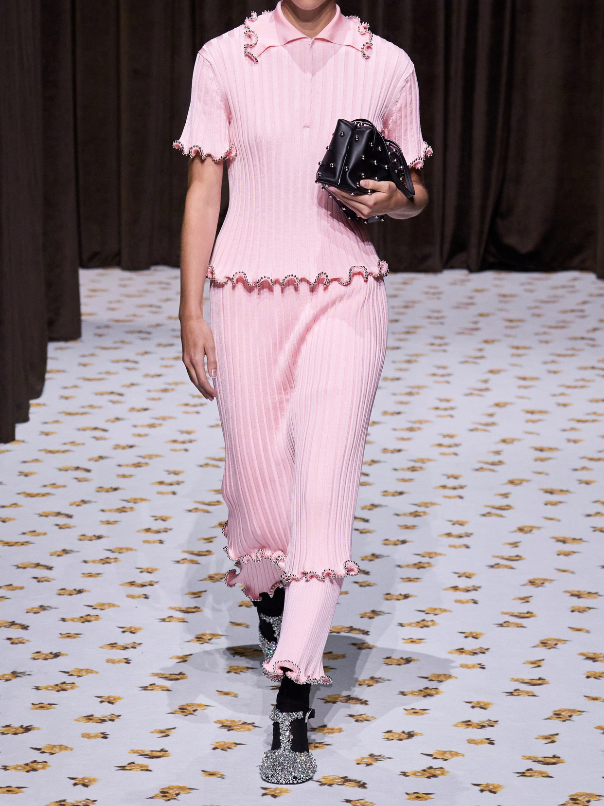 JIL SANDER BEAD-EMBELLISHED RIBBED-KNIT POLO SHIRT