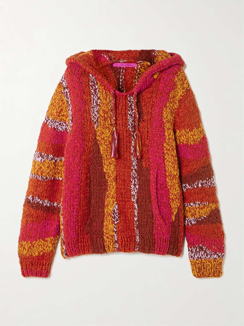 The Elder Statesman Tasseled Striped Organic Cotton-bouclé Hoodie