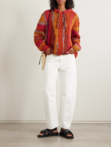 The Elder Statesman Tasseled striped organic cotton-bouclé hoodie