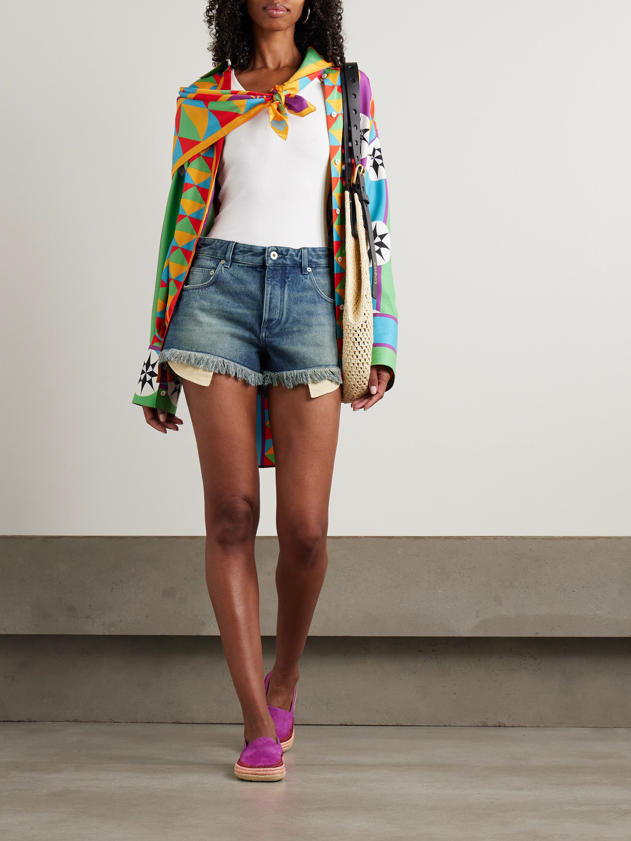 Loewe + Paula's Ibiza Fringed Denim Shorts In Blue
