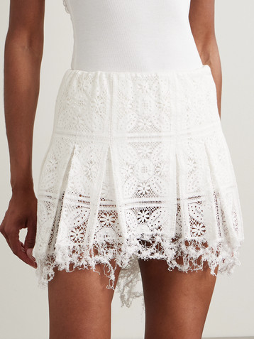 Loewe + Paula's Ibiza frayed pleated broderie anglaise cotton-blend jersey mini skirt
