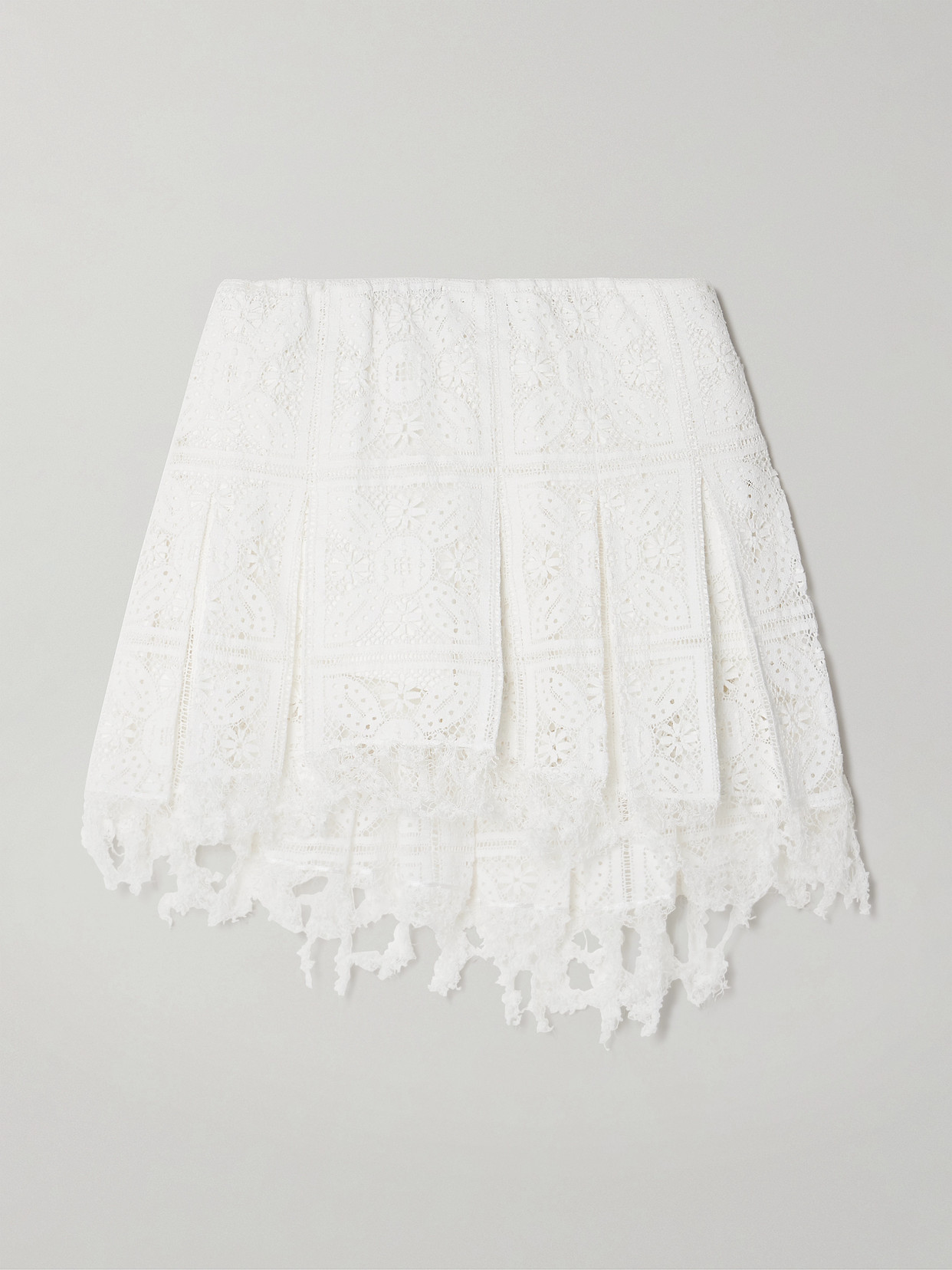 Loewe + Paula's Ibiza Frayed Pleated Broderie Anglaise Cotton-blend Jersey Mini Skirt In White