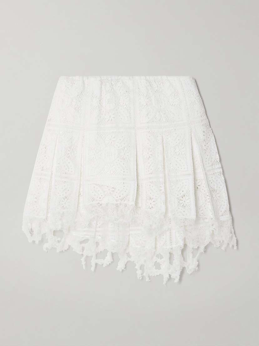 Loewe + Paula's Ibiza Frayed Pleated Broderie Anglaise Cotton-blend Jersey Mini Skirt