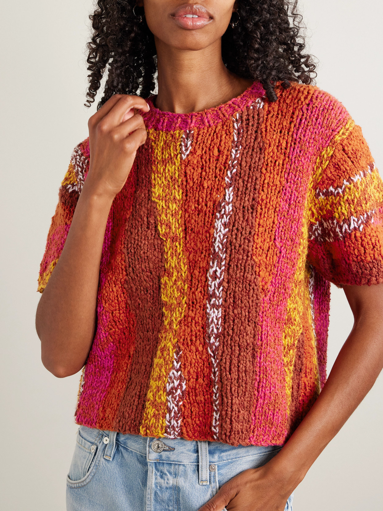 Striped Organic Cotton-Bouclé T-Shirt