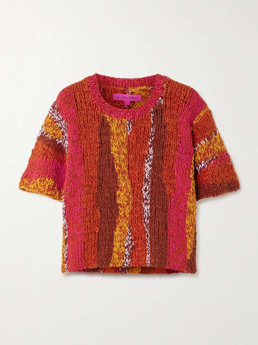 The Elder Statesman Striped Organic Cotton-bouclé T-shirt
