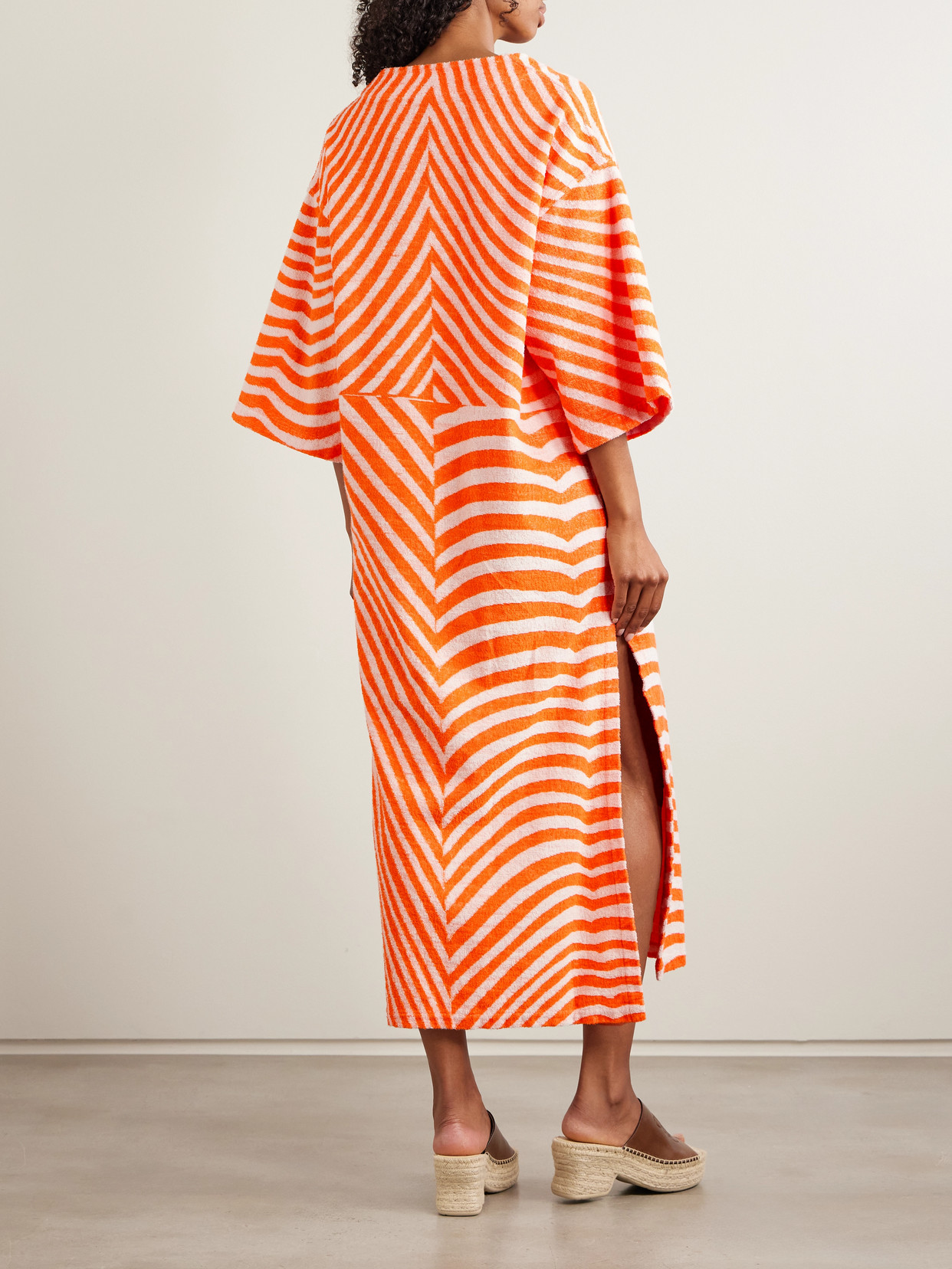 The Elder Statesman Embroidered Striped Cotton-terry Kaftan