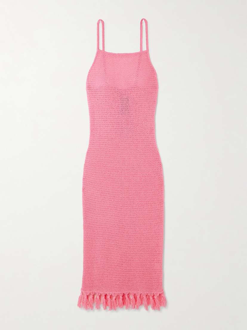 The Elder Statesman Fringed Open-knit Cotton Midi Dress