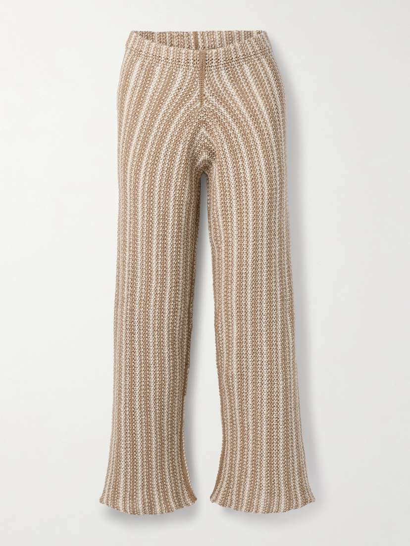 The Elder Statesman Striped Crocheted Cotton Straight-leg Pants