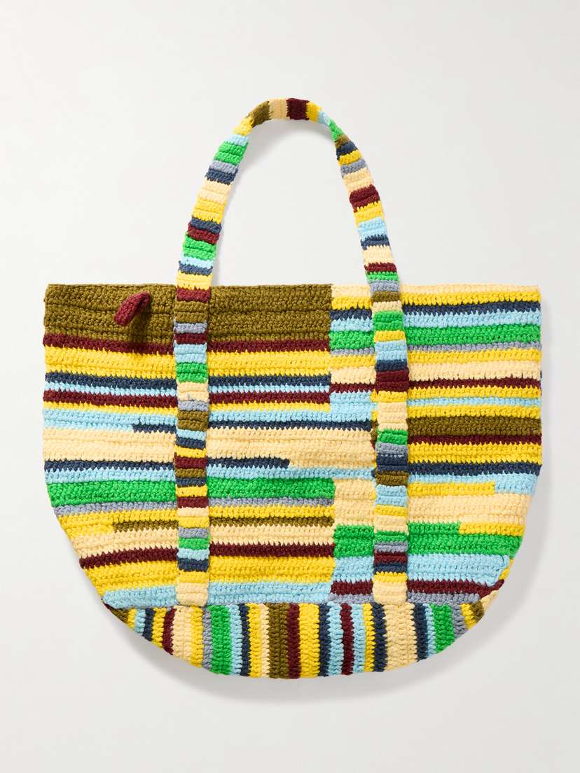 The Elder Statesman Striped Crocheted Organic Cotton Tote