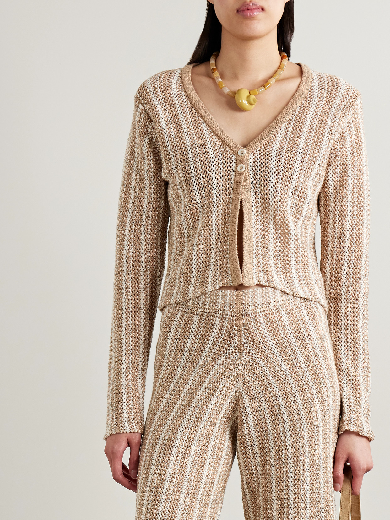 The Elder Statesman Nora Lite Striped Crocheted Cotton Cardigan