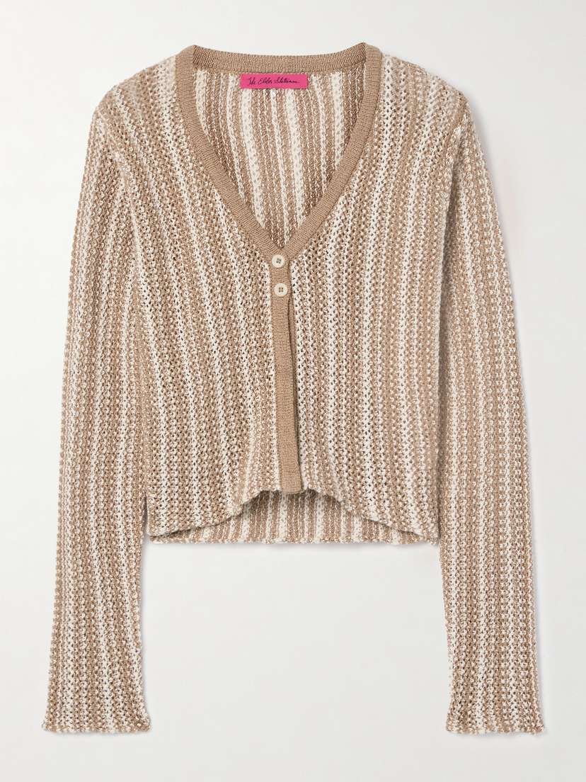 The Elder Statesman Nora Lite Striped Crocheted Cotton Cardigan