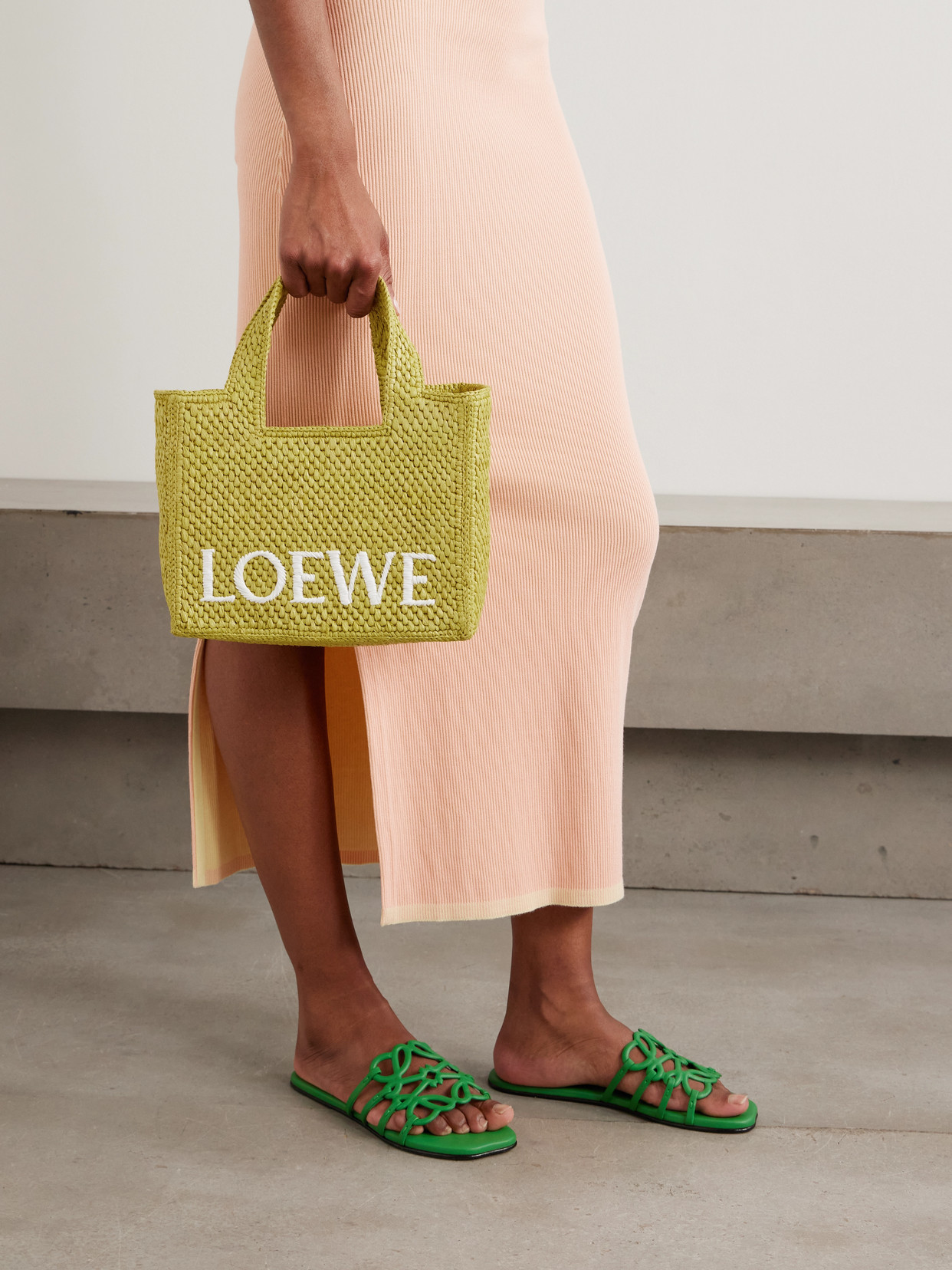Loewe + Paula's Ibiza Embroidered Raffia Tote In Yellow