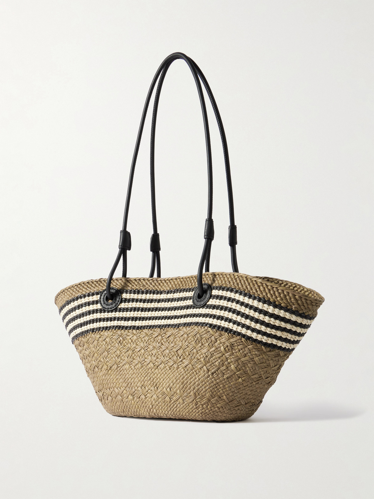 Loewe + Paula's Ibiza Anagram Basket Small Leather-trimmed Striped Raffia Tote In Green