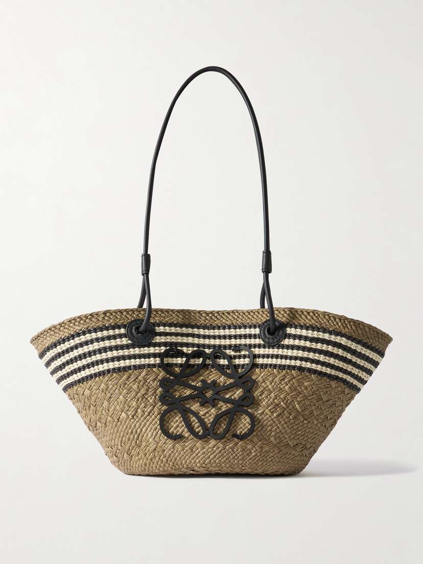 Loewe + Paula's Ibiza Anagram Basket Small Leather-trimmed Striped Raffia Tote