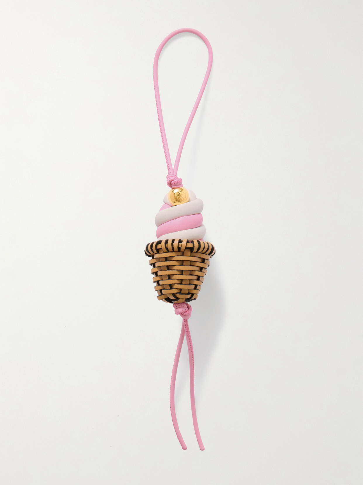 Loewe + Paula's Ibiza Ice Cream Leather And Gold-tone Bag Charm In Pink