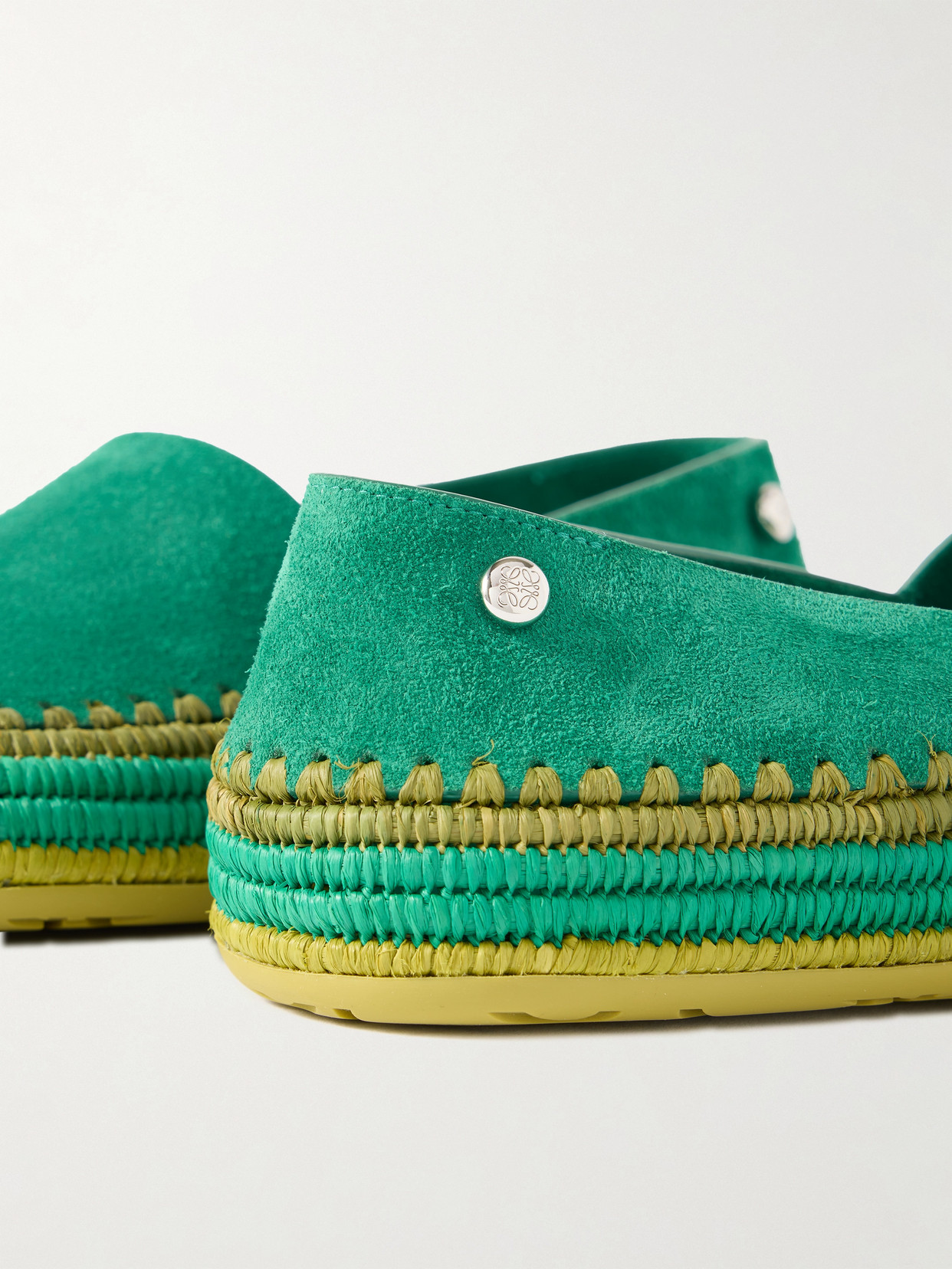 Loewe + Paula's Ibiza Rio Raffia-trimmed Suede Espadrilles In Green