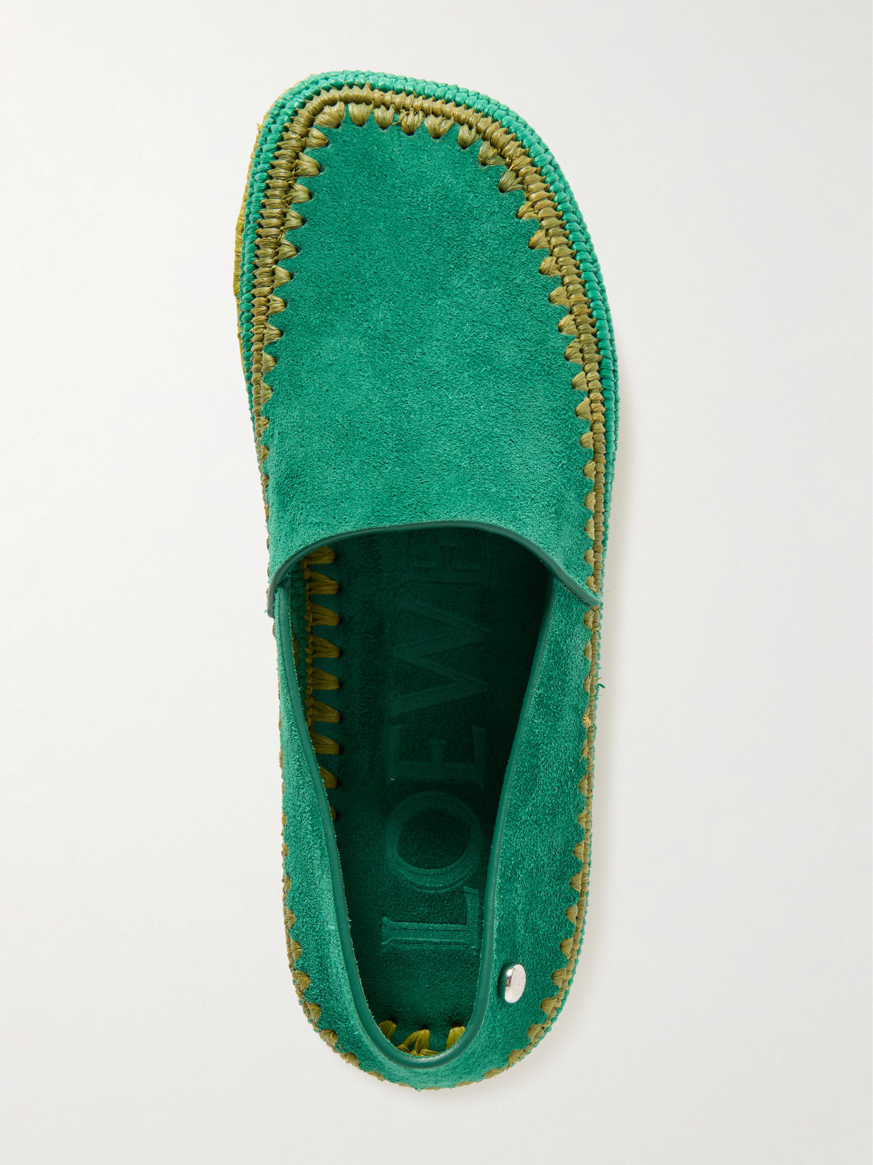 Loewe + Paula's Ibiza Rio Raffia-trimmed Suede Espadrilles In Green