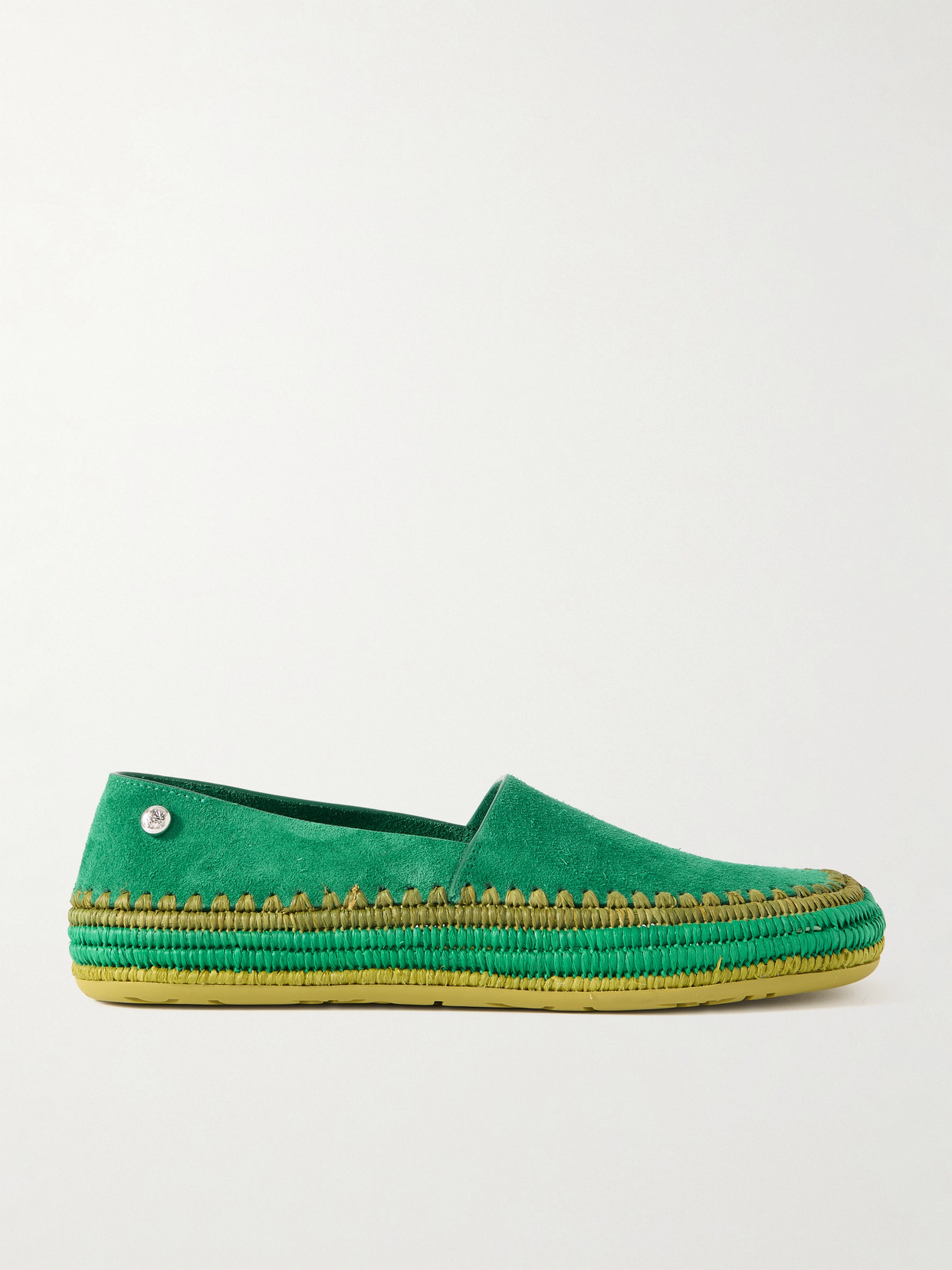 Loewe + Paula's Ibiza Rio Raffia-trimmed Suede Espadrilles In Green