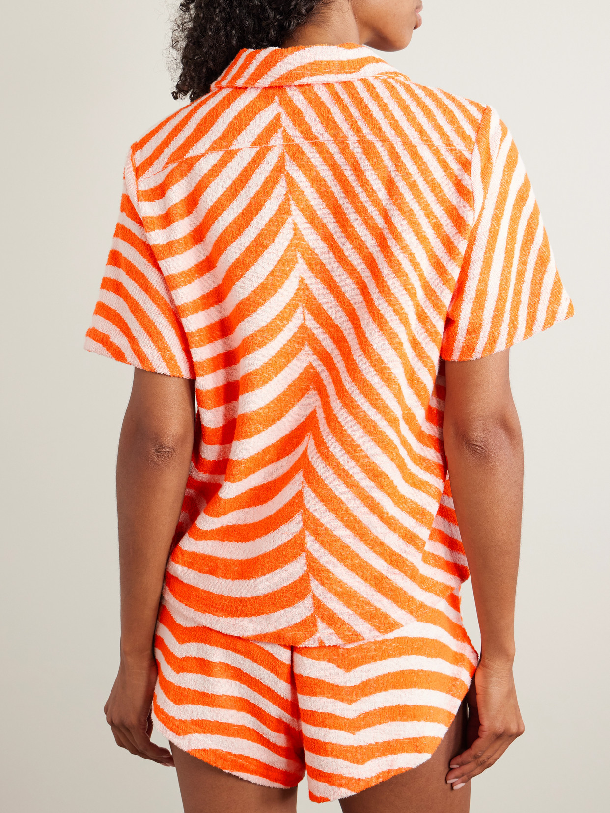 The Elder Statesman Embroidered Striped Cotton-terry Shirt In Multi