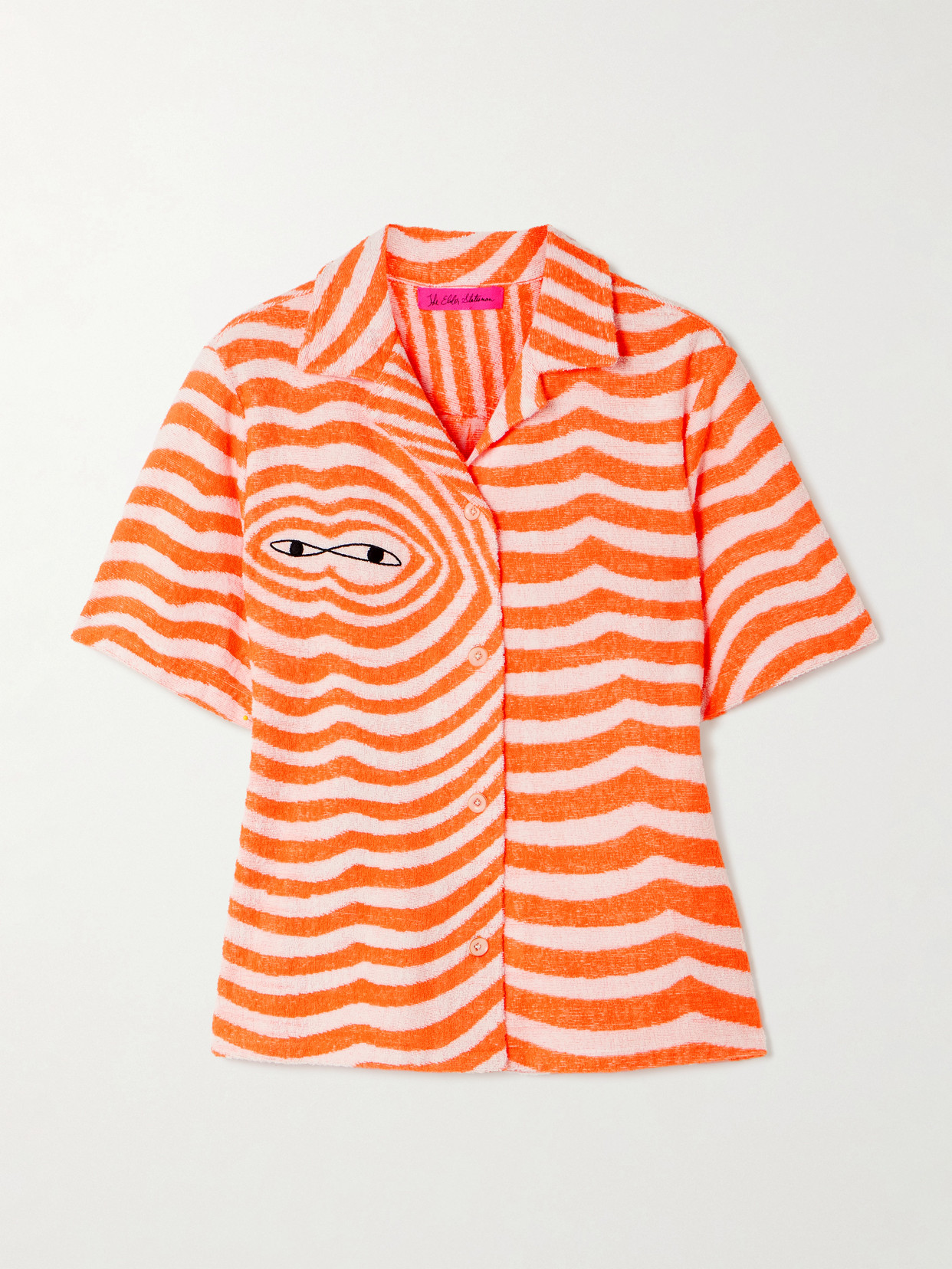 The Elder Statesman Embroidered Striped Cotton-terry Shirt