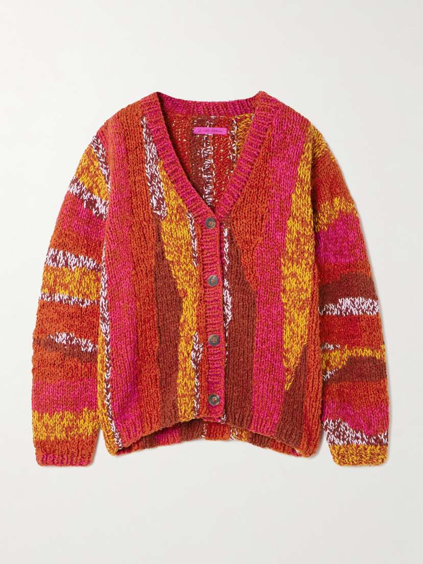The Elder Statesman Striped Organic Cotton-bouclé Cardigan