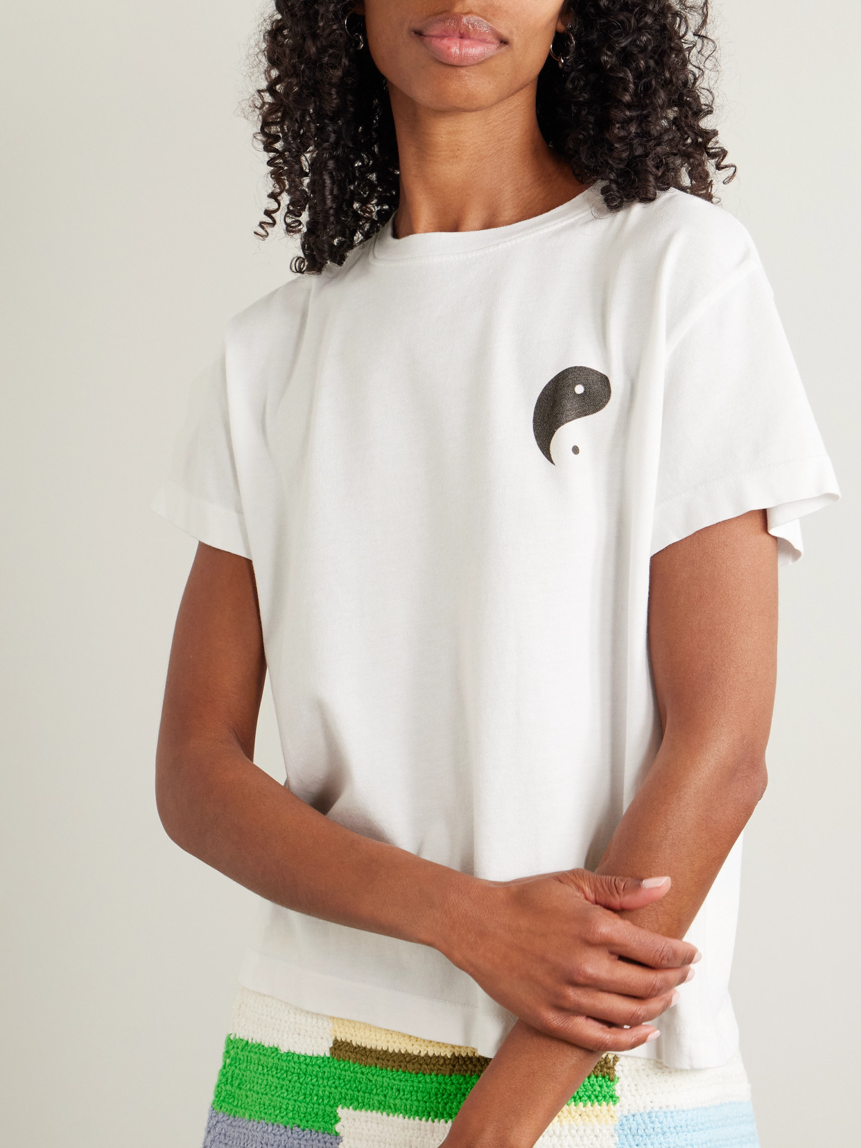 The Elder Statesman Printed Cotton And Cashmere-blend Jersey T-shirt In White