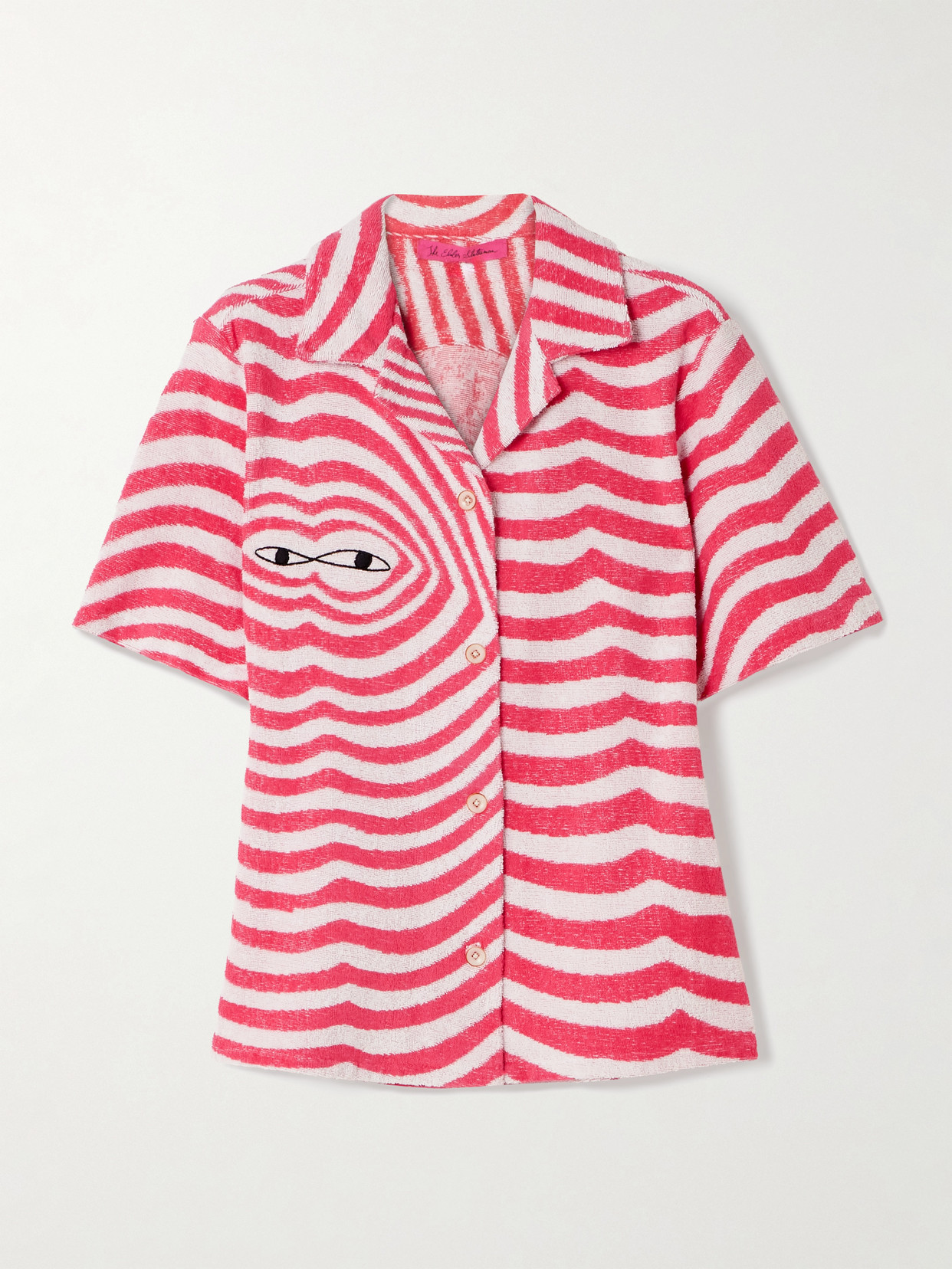The Elder Statesman Embroidered Striped Cotton-terry Shirt