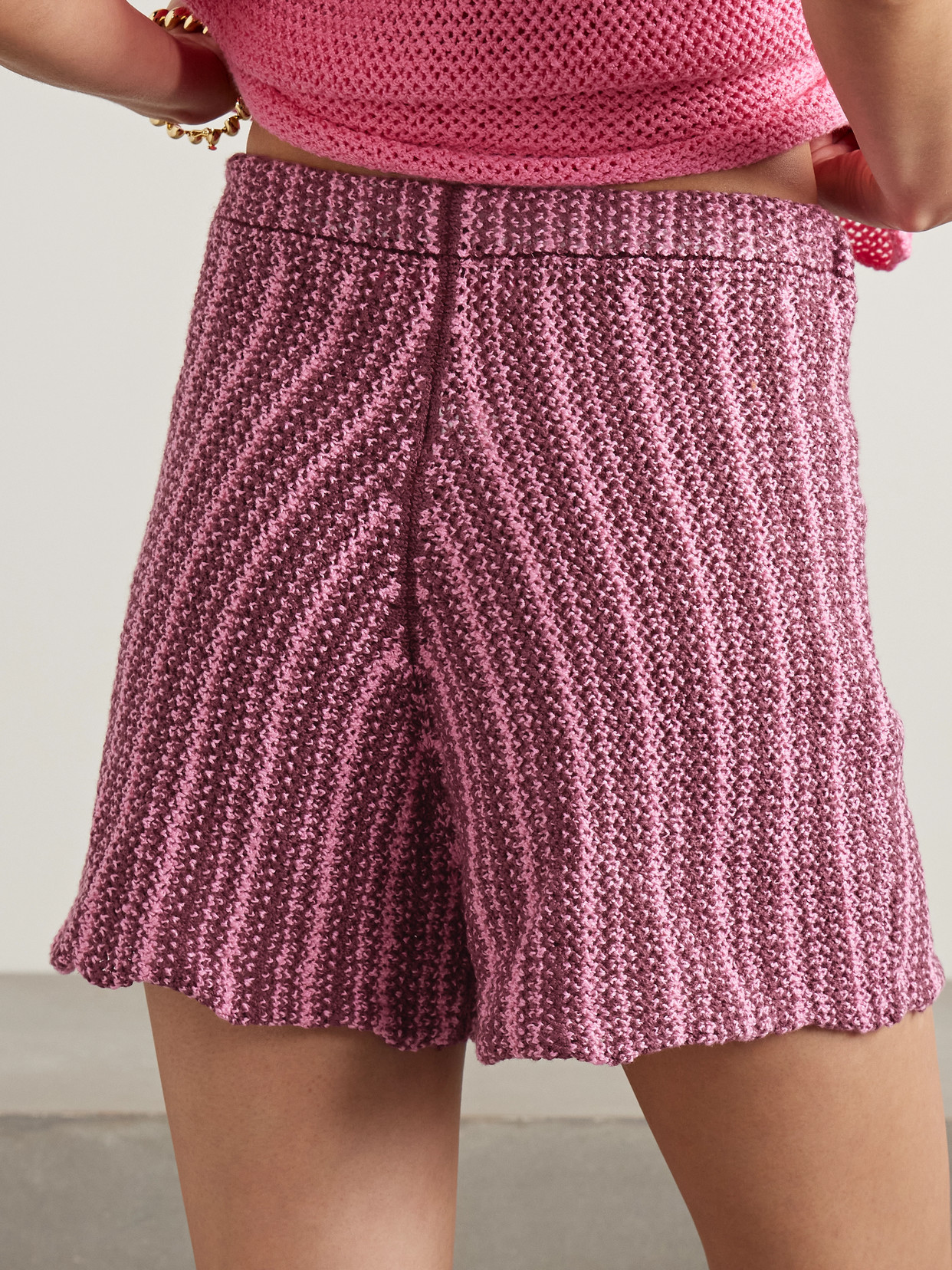 The Elder Statesman Striped Crocheted Cotton Shorts
