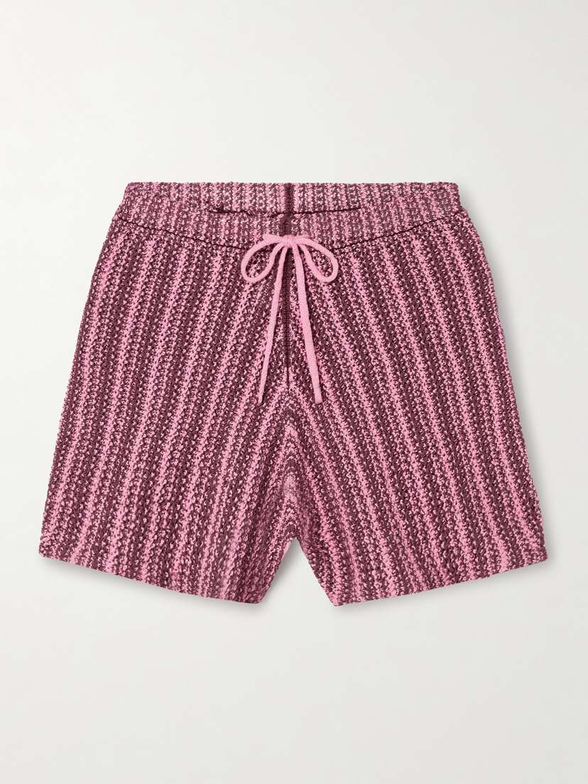 The Elder Statesman Striped Crocheted Cotton Shorts