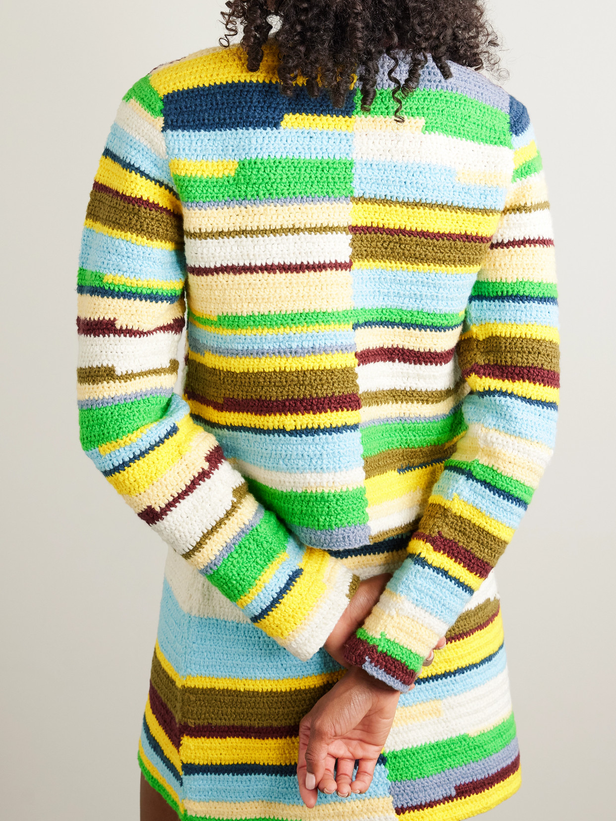 The Elder Statesman Striped Crocheted Organic Cotton Cardigan