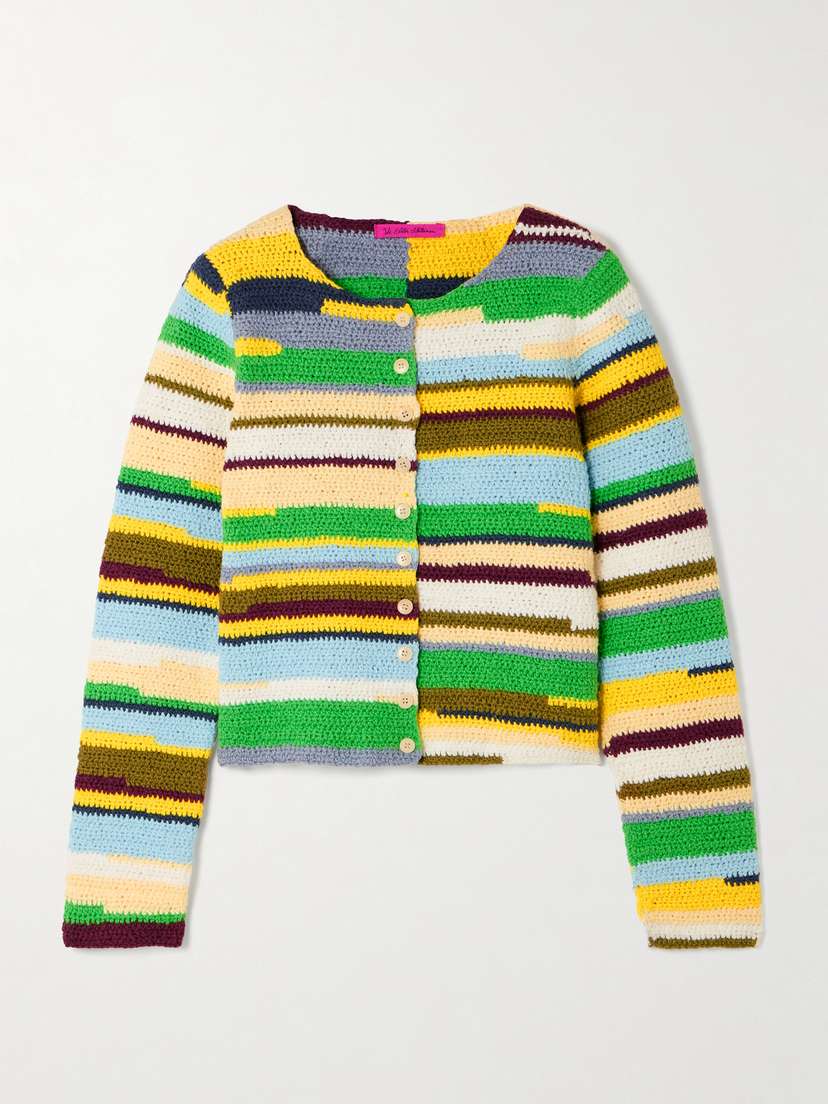 The Elder Statesman Striped Crocheted Organic Cotton Cardigan