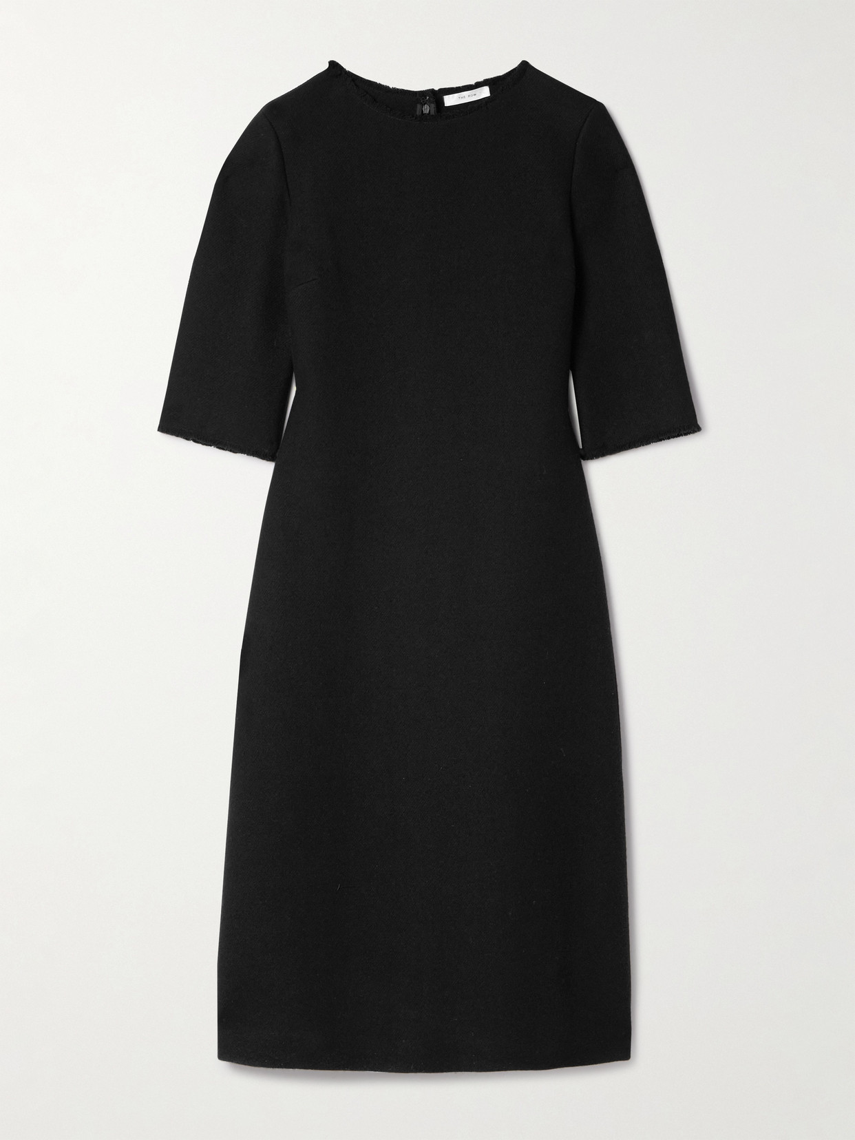 The Row Solene Elbow-sleeve Crepe Midi A-line Dress In Black