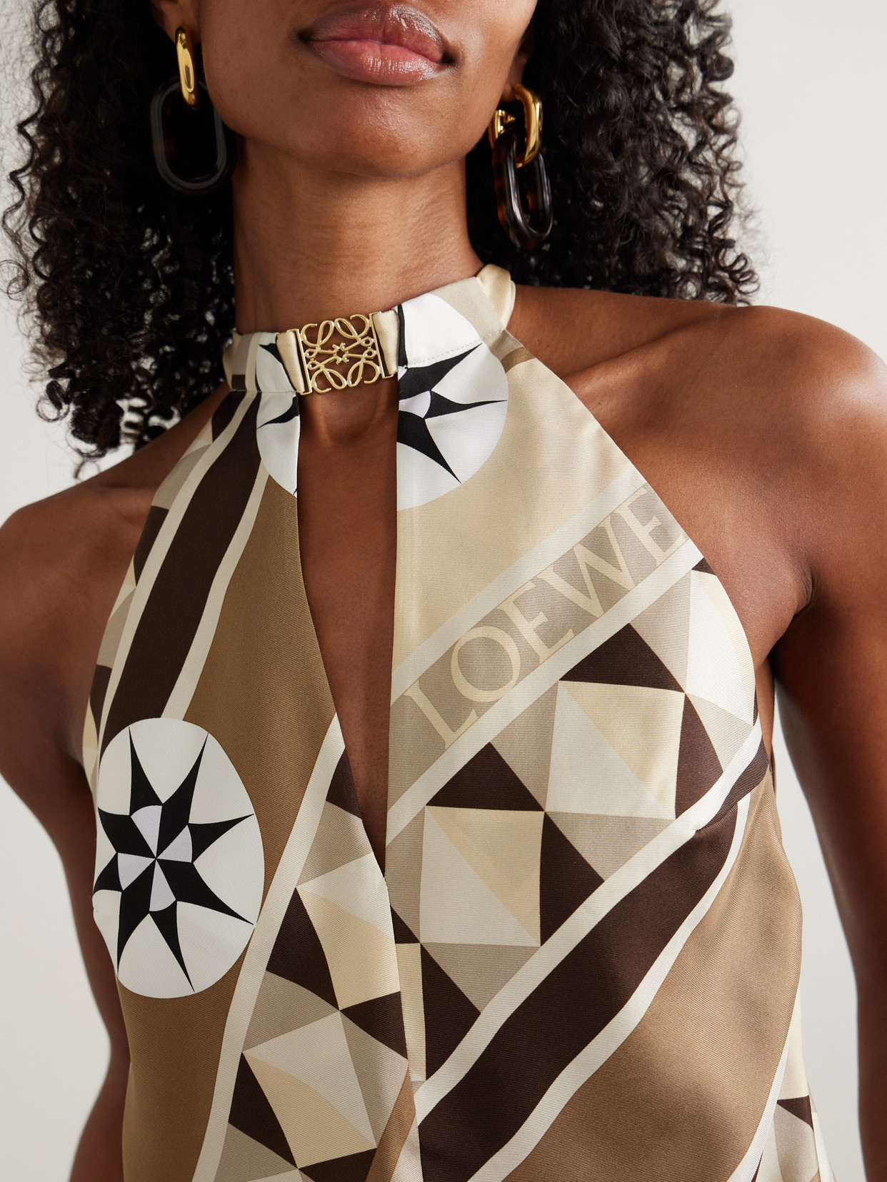 Loewe Silk Halter Neck Top In Neutrals