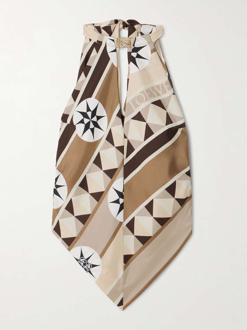 Loewe + Paula's Ibiza Embellished Cutout Printed Silk-twill Halterneck Top
