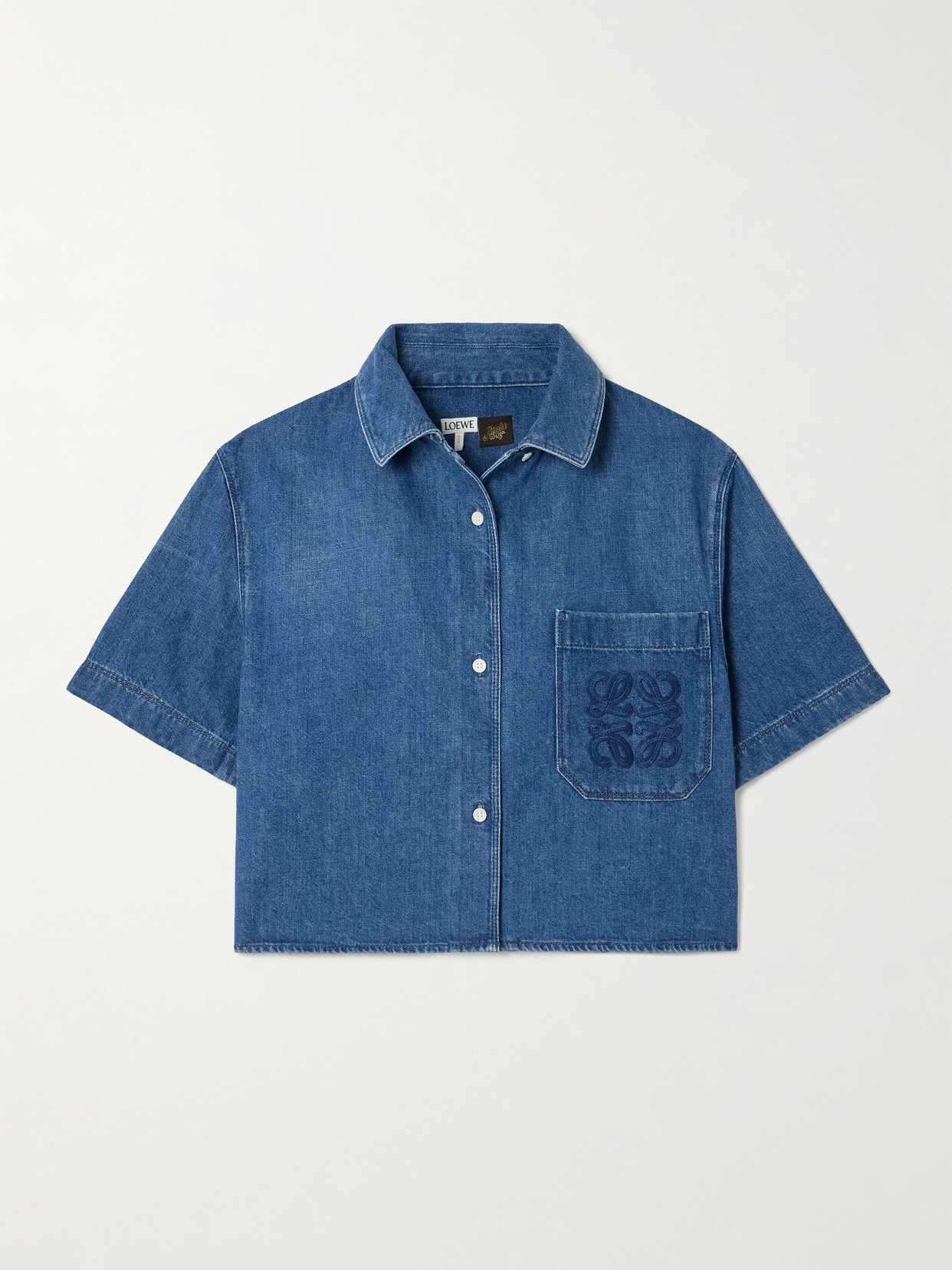 Loewe + Paula's Ibiza Cropped Appliquéd Denim Shirt In Blue