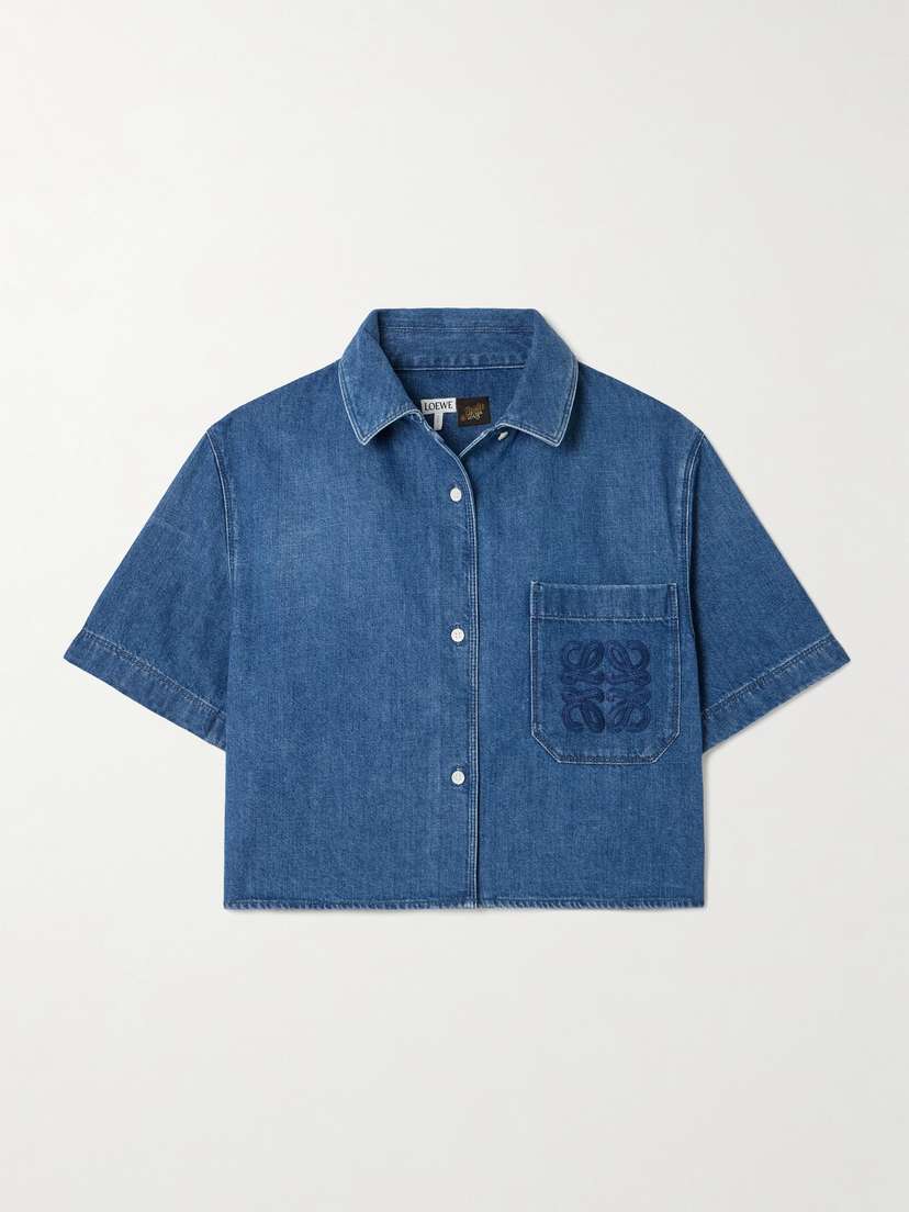 Loewe + Paula's Ibiza Cropped Appliquéd Denim Shirt