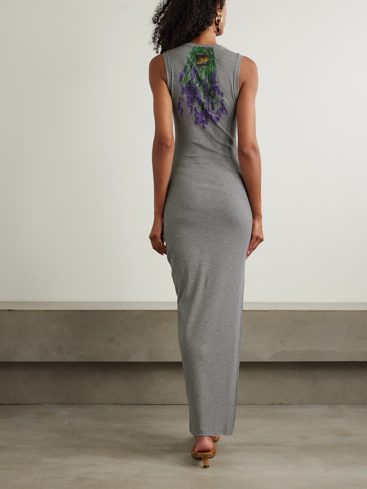 Loewe + Paula's Ibiza Floral-print Ribbed Stretch-jersey Maxi Dress In Gray