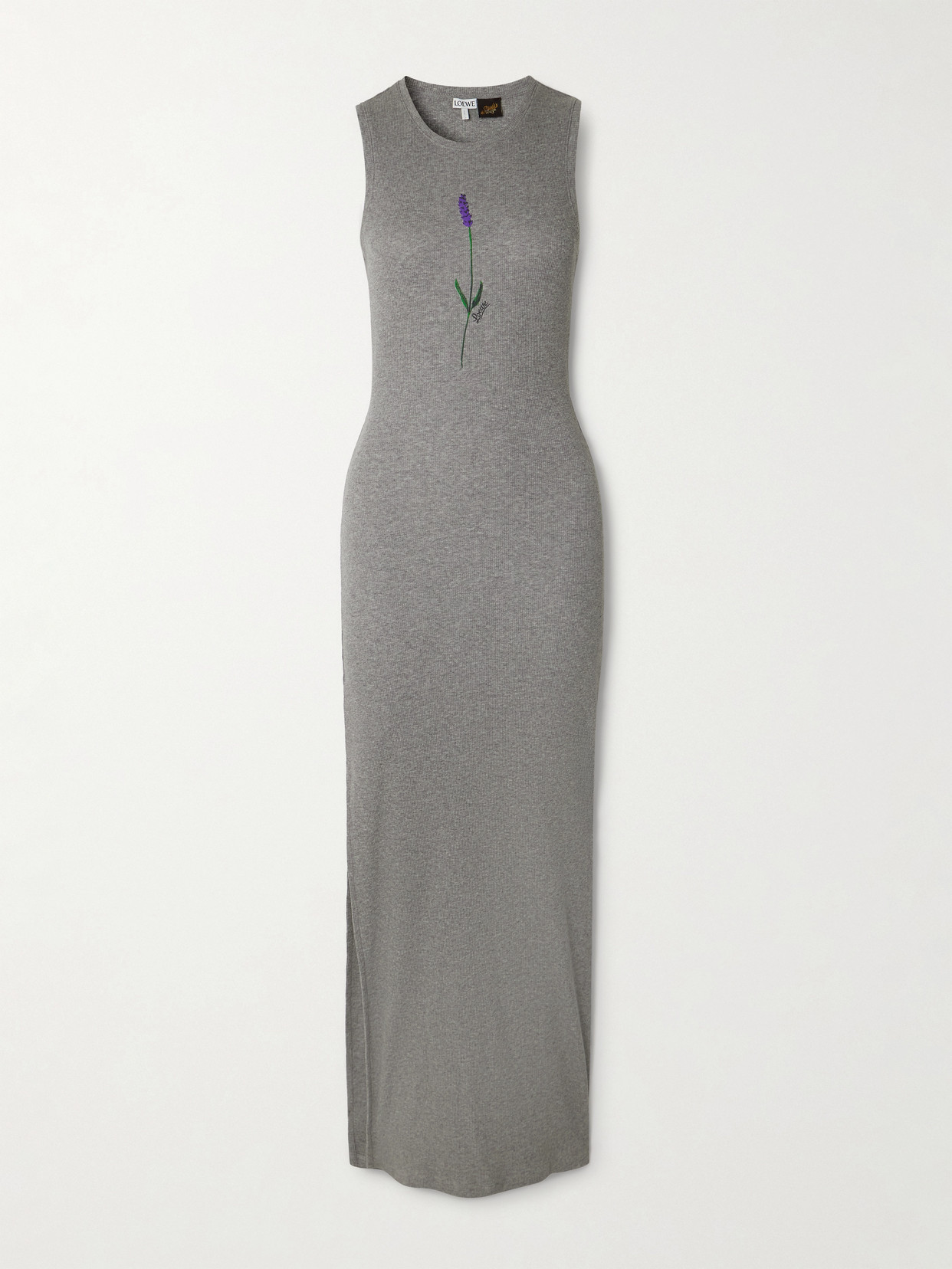 Loewe + Paula's Ibiza Floral-print Ribbed Stretch-jersey Maxi Dress In Gray