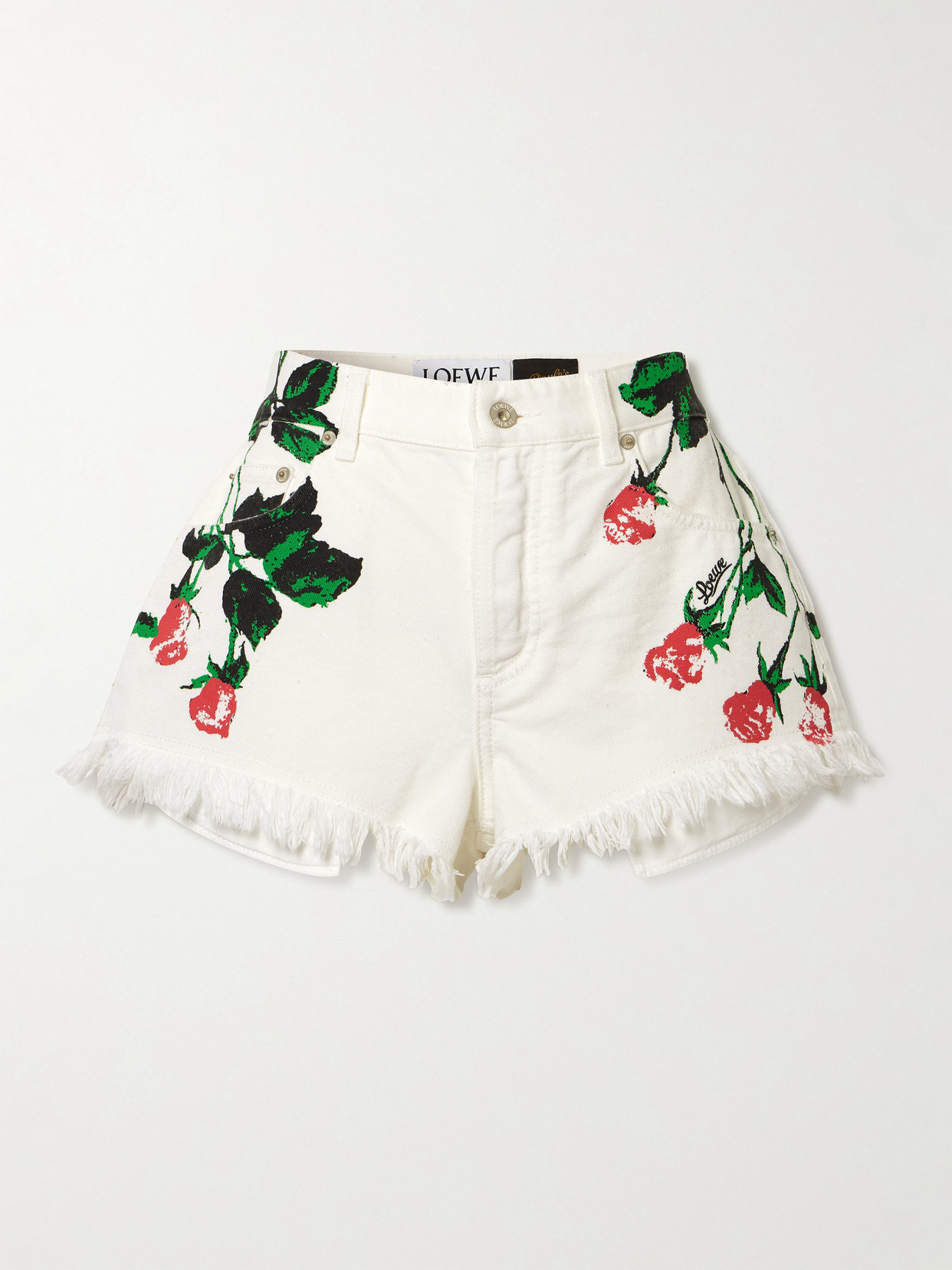 Loewe + Paula's Ibiza Frayed Floral-print Denim Shorts In White