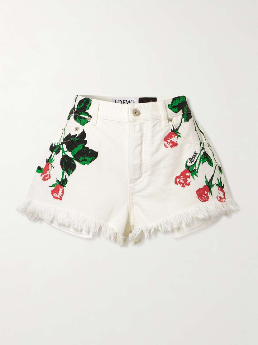 Loewe + Paula's Ibiza Frayed Floral-print Denim Shorts
