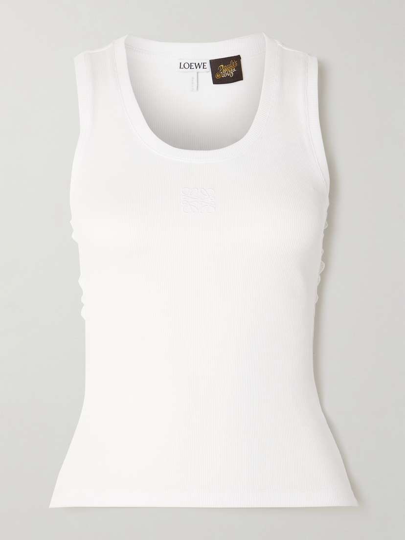 Loewe + Paula's Ibiza Cutout Corded Lace-trimmed Ribbed Stretch Cotton-jersey Tank