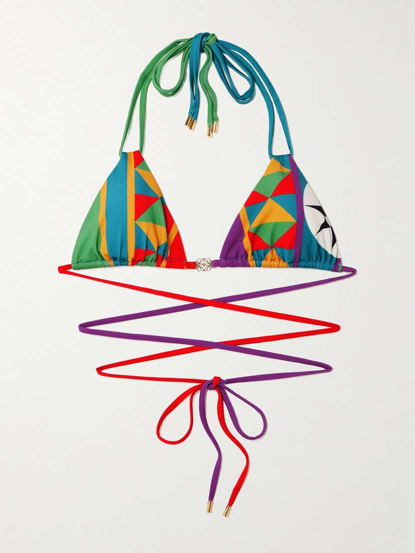 Loewe + Paula's Ibiza Embellished Printed Triangle Bikini Top