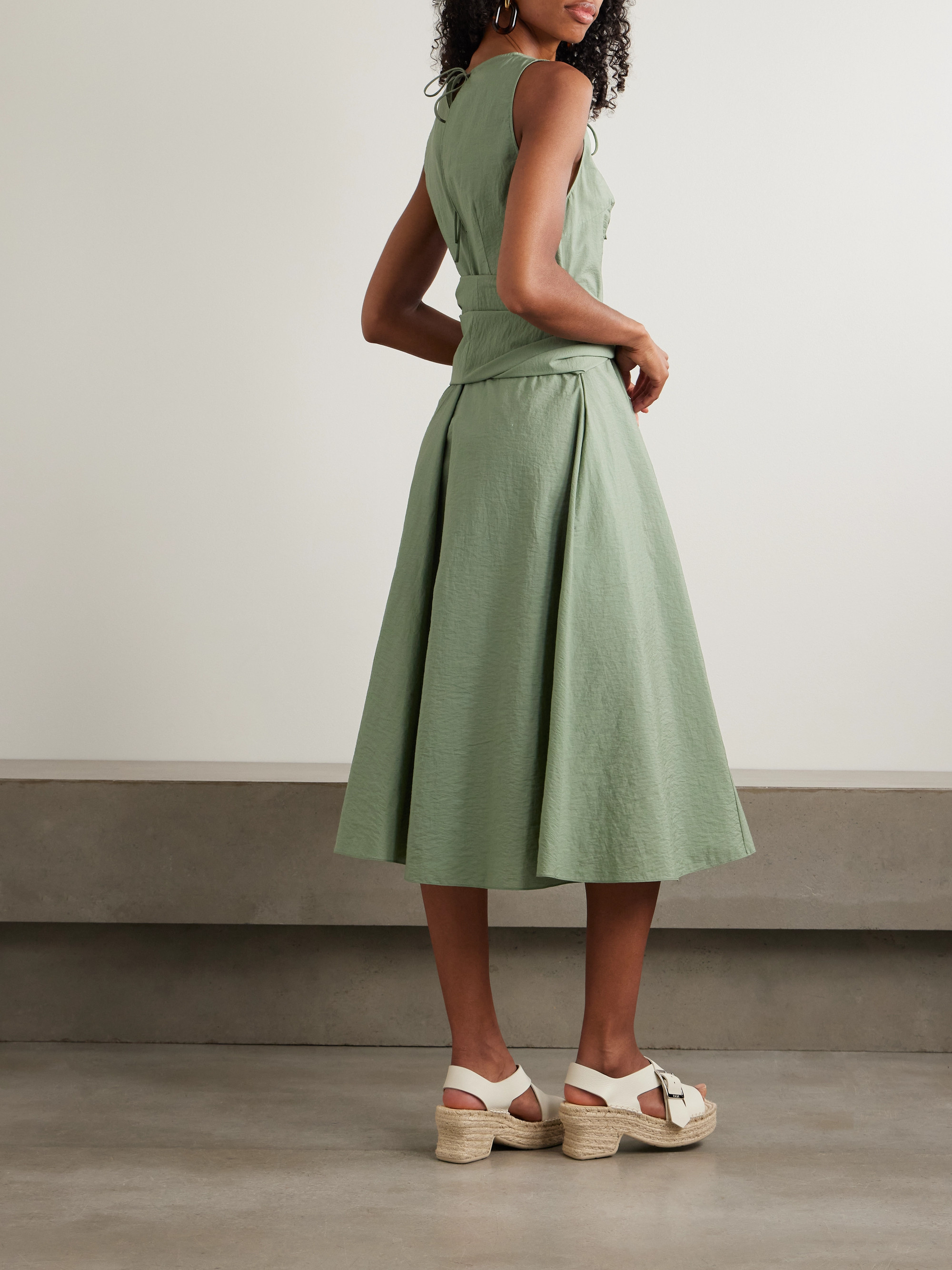 Loewe + Paula's Ibiza tie-detailed belted crinkled cotton-blend poplin midi dress thumbnail