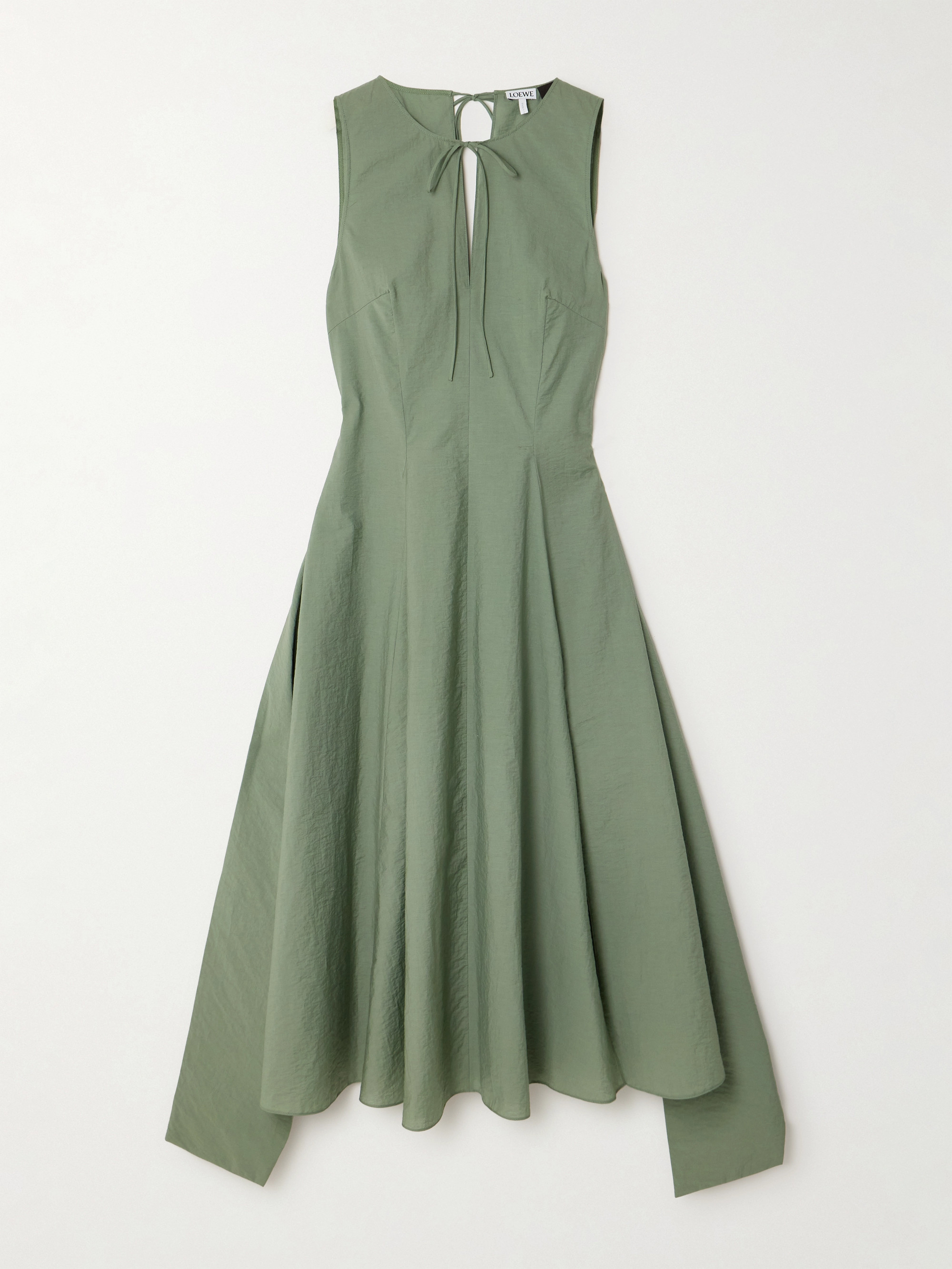 Loewe + Paula's Ibiza tie-detailed belted crinkled cotton-blend poplin midi dress thumbnail